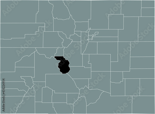 Black highlighted location map of the US Chaffee county inside gray map of the Federal State of Colorado, USA