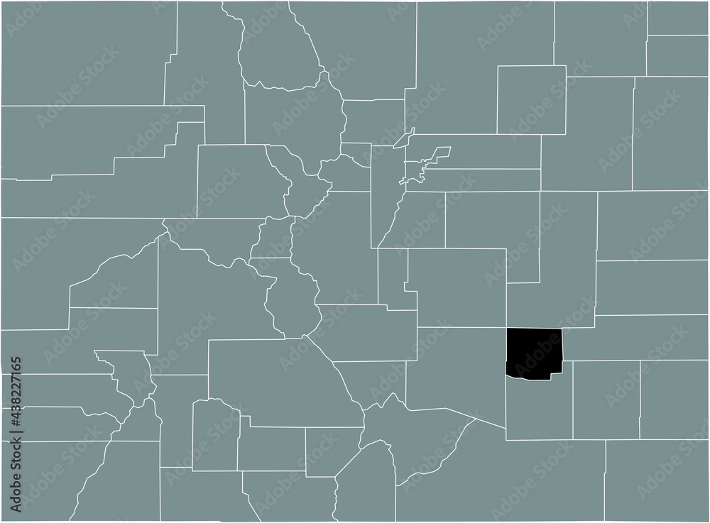 Black highlighted location map of the US Crowley county inside gray map of the Federal State of Colorado, USA