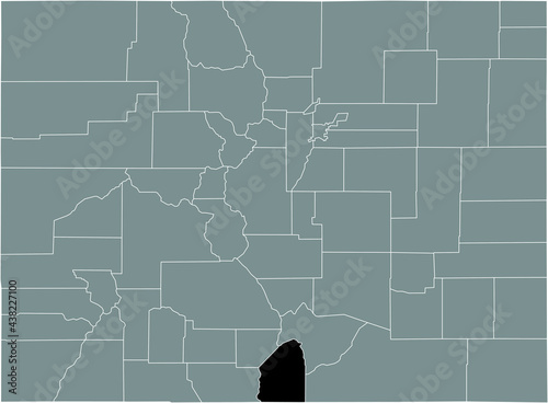 Black highlighted location map of the US Costilla county inside gray map of the Federal State of Colorado, USA