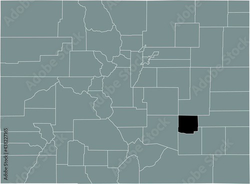 Black highlighted location map of the US Crowley county inside gray map of the Federal State of Colorado, USA