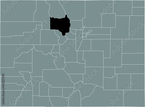 Black highlighted location map of the US Grand county inside gray map of the Federal State of Colorado, USA