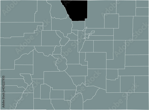 Black highlighted location map of the US Larimer county inside gray map of the Federal State of Colorado, USA