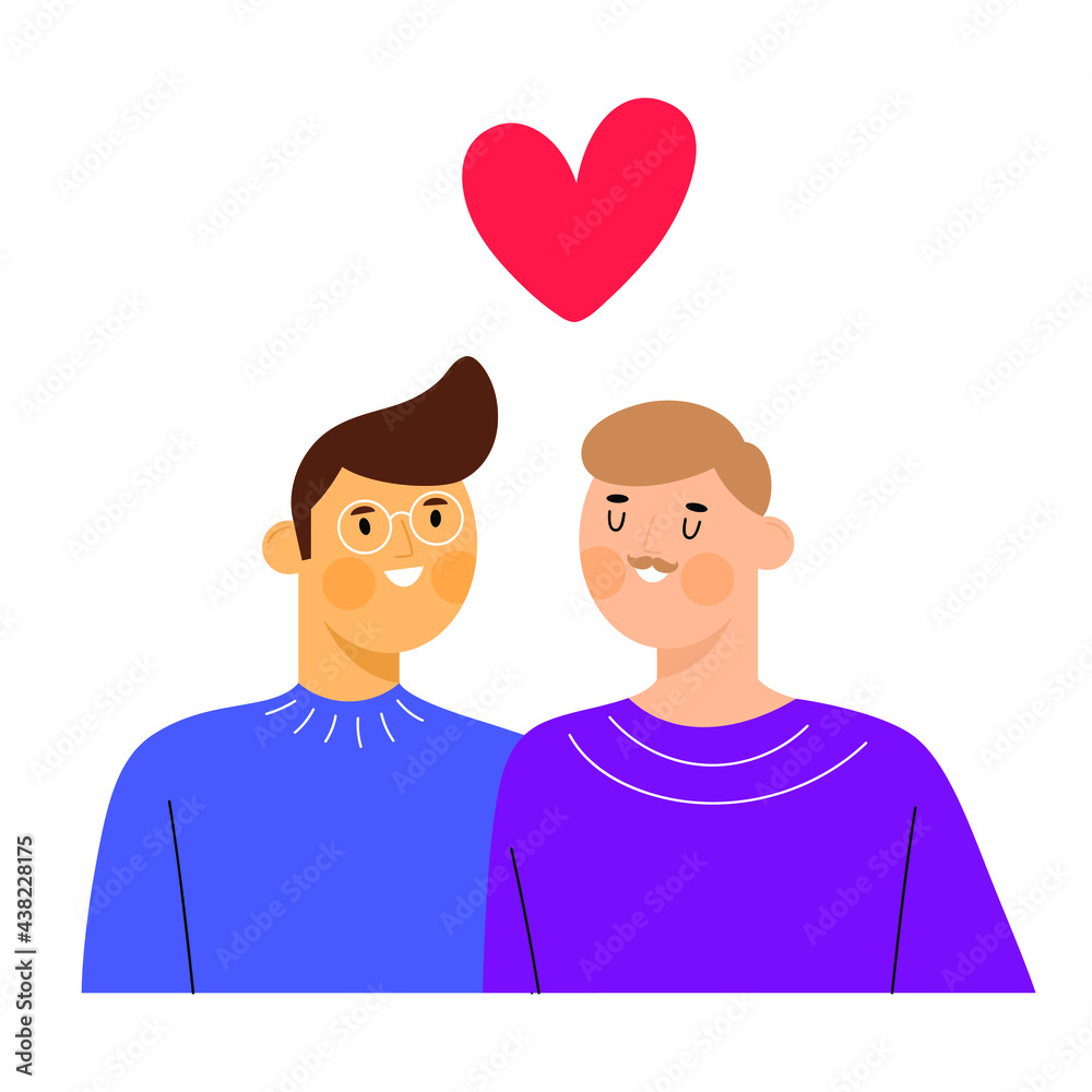 Male characters, gay couple in love, romantic relationship, friends - Vector illustration Male characters, gay couple in love, romantic relationship, friends - Vector illustration