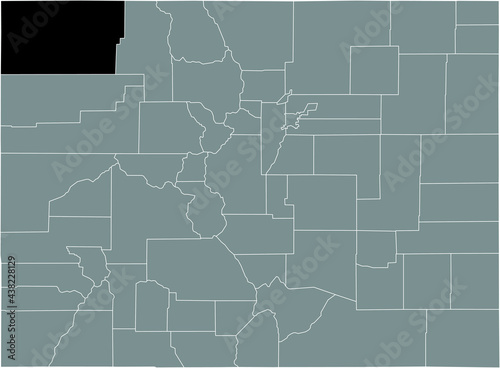 Black highlighted location map of the US Moffat county inside gray map of the Federal State of Colorado, USA