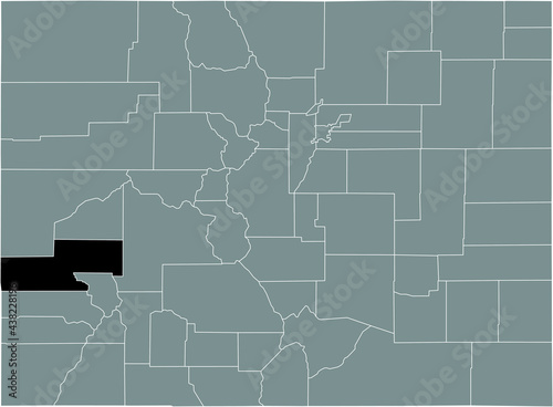 Black highlighted location map of the US Montrose county inside gray map of the Federal State of Colorado, USA