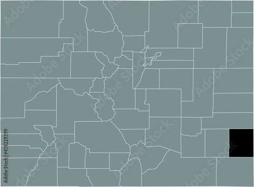 Black highlighted location map of the US Prowers county inside gray map of the Federal State of Colorado, USA