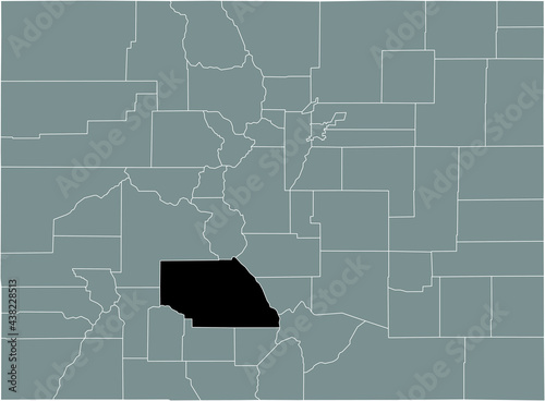 Black highlighted location map of the US Saguache county inside gray map of the Federal State of Colorado, USA