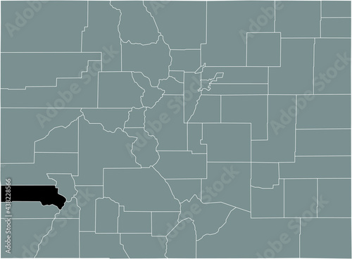 Black highlighted location map of the US San Miguel county inside gray map of the Federal State of Colorado, USA