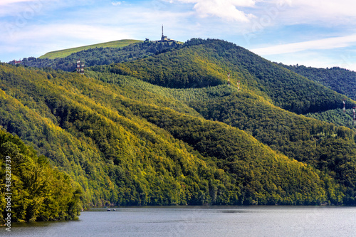 Fototapeta Naklejka Na Ścianę i Meble -  Panoramic view of Miedzybrodzkie Lake and Beskidy Mountains with Gora Zar mountain in Silesia region of Poland