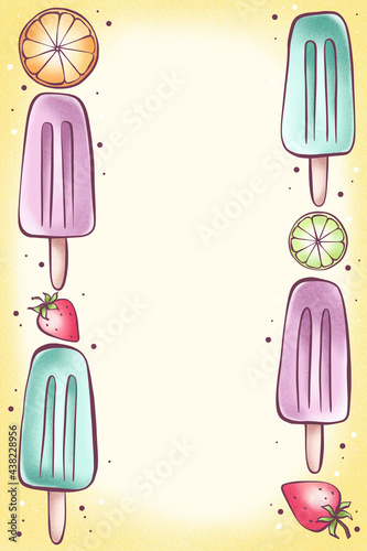Fresh icy gelato and fruits. Used like menu card, poster, greeting, invatation photo