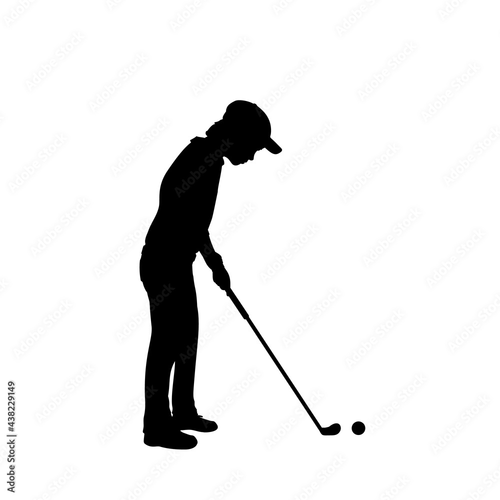 Silhouette boy playing golf sport.