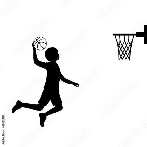 Silhouette boy playing basketball sport. © KozyrevaElena