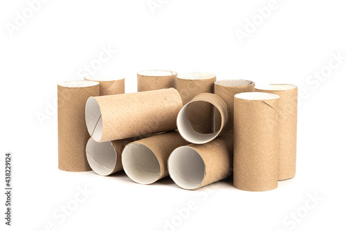 Cardboard rolls from toilet paper isolated on white background.