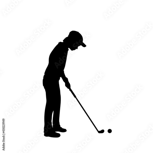 Silhouette boy playing golf sport.