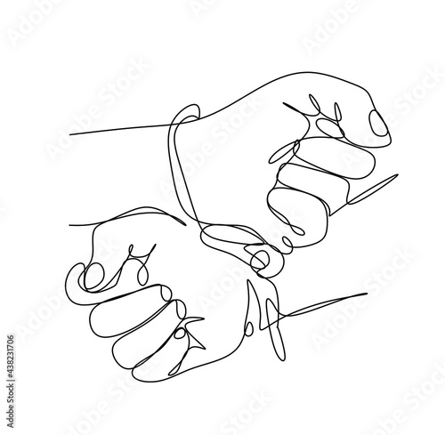 a linear drawing of a hand over a hand that is connected to each other. The concept of the psychology of denial, rejection, dependence
