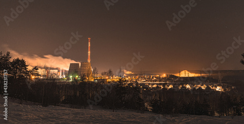 Factories during the night in winter
