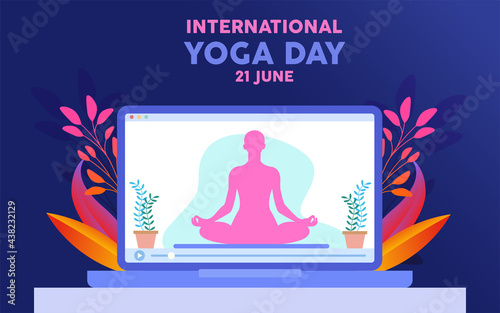 illustration of woman for 21 june-international yoga day web banner EPS10 vector. photo