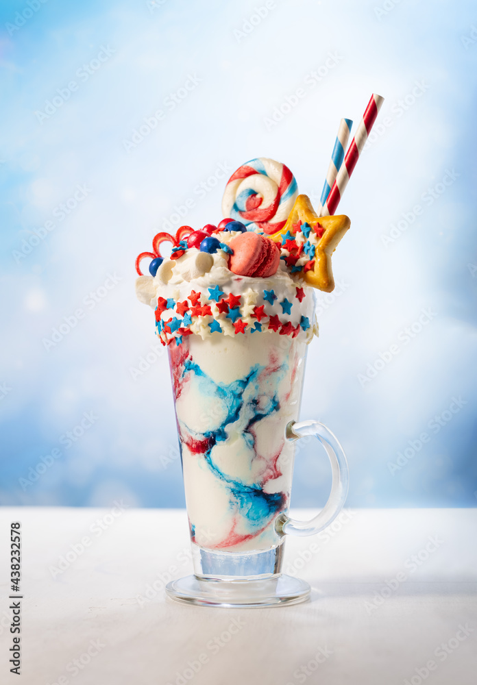 Crazy milk shake with ice cream,whipped cream, marshmallow,cookies