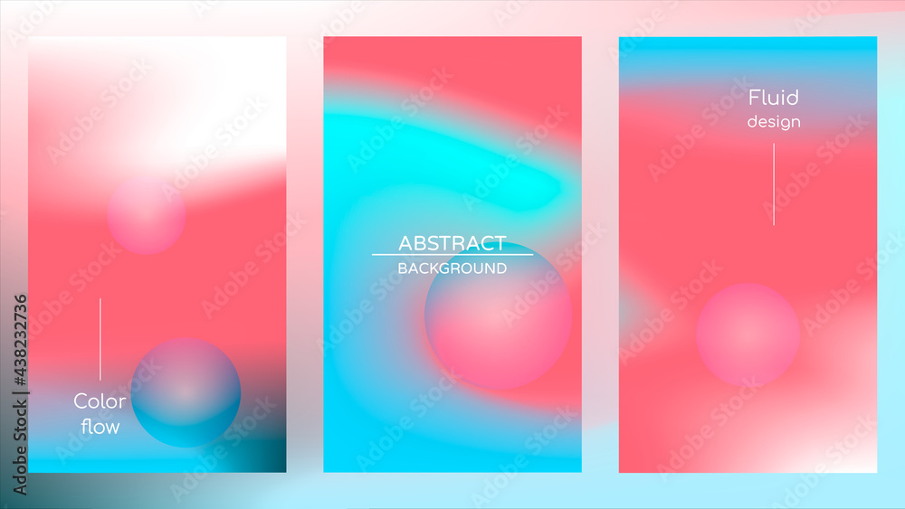 Abstract holographic poster, gradient mesh and pearlescent spheres. Iridescent design set template for award, brochure, certificate, banner, wallpaper, presentation, web, ui. Trendy vector background.