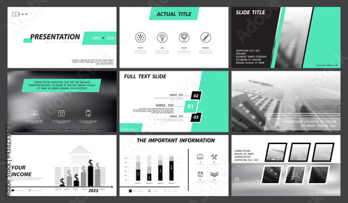 Template for presentation, business, turquoise and black infographic elements on white background. Offices, buildings. Vector slide, presentation of business projects and marketing. Design of squares 