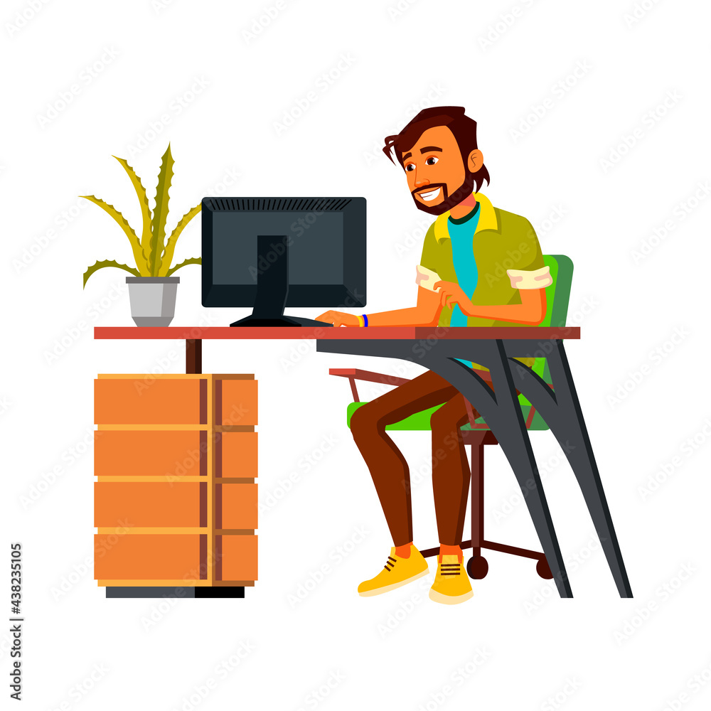 cheerful man browsing on computer cartoon vector. cheerful man browsing on computer character. isolated flat cartoon illustration cheerful man browsing on computer cartoon vector. cheerful man browsing on computer character. isolated flat cartoon illustration