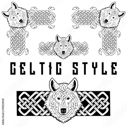 Set of banners in Celtic style.Banners with animal muzzle.