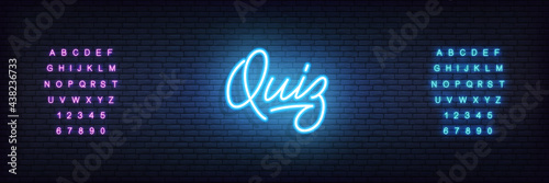 Quiz neon template. Glowing neon lettering Quiz sign photo