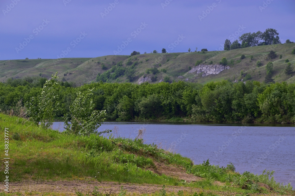 Fototapeta premium Sylva river under the mountain near the village of Medvedevo