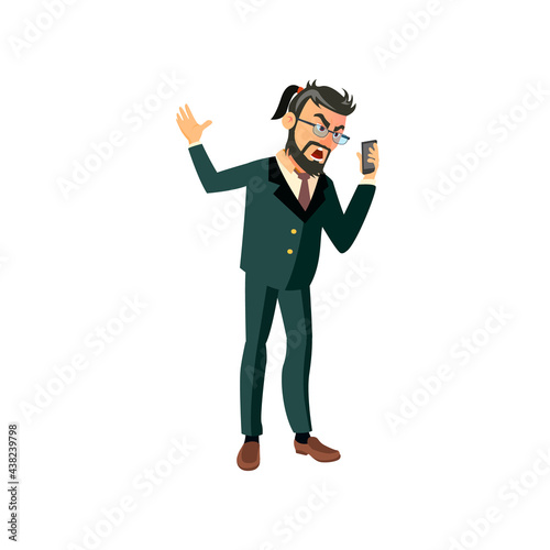 angry man ceo shouting at employee on mobile phone cartoon vector. angry man ceo shouting at employee on mobile phone character. isolated flat cartoon illustration