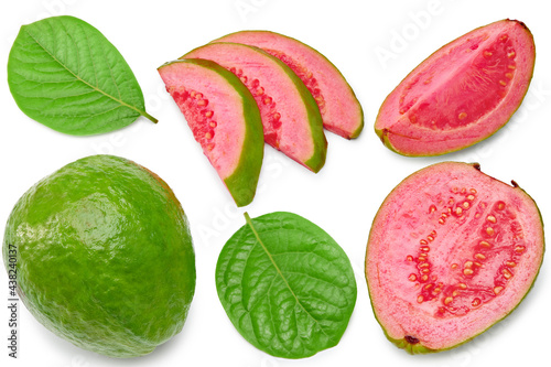 guava with slice isolated on white background. clipping path. top view