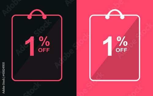 1% off. Sale banner with one percent off in a black and orange bag for store offers.
