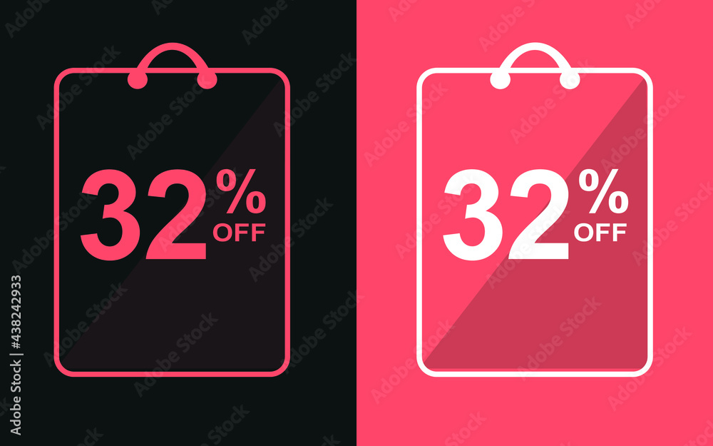 32% off.Sale banner with thirty-two percent off in a black and orange bag for store offers. 32% off.Sale banner with thirty-two percent off in a black and orange bag for store offers.