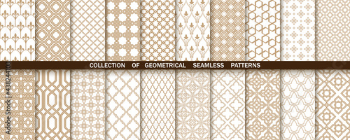 Geometric collection of gold and white patterns. Seamless vector backgrounds. Simple graphics photo