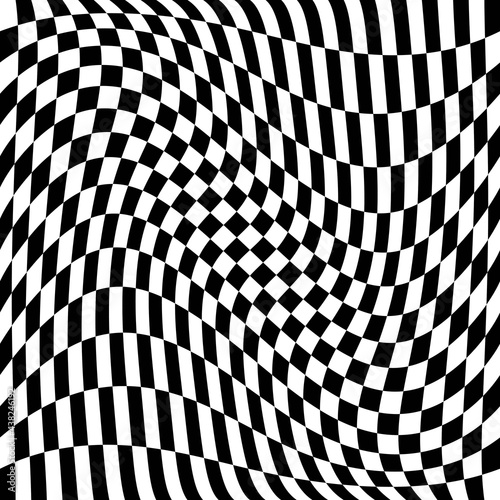 Twisted race flag. Vector black and white squares f1 flag pattern.