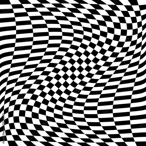 Checkered twisted flag. Vector wavy 32x16 squares.