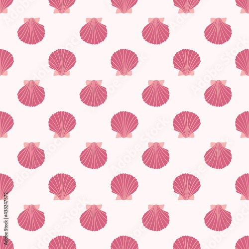 Small Pink Striped Scallop Sea Shells Seamless Pattern Background