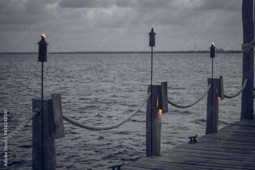 pier with lights in caribbean