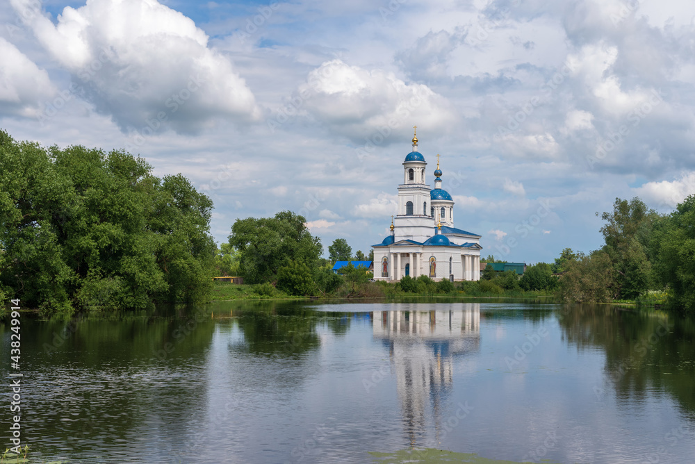 Church of the Intercession of the Most Holy Theotokos on the shore of a pond in the village of Glukhovo, Russia. Church of the Intercession of the Most Holy Theotokos on the shore of a pond in the village of Glukhovo, Russia.