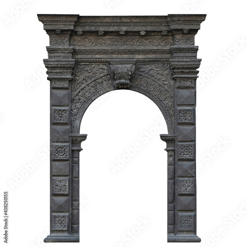 Elements of architectural decorations of buildings. Old wall with arch. Baroque pattern.