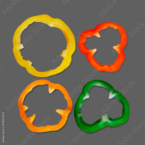 Realistic Detailed 3d Diced Peppers Set. Vector