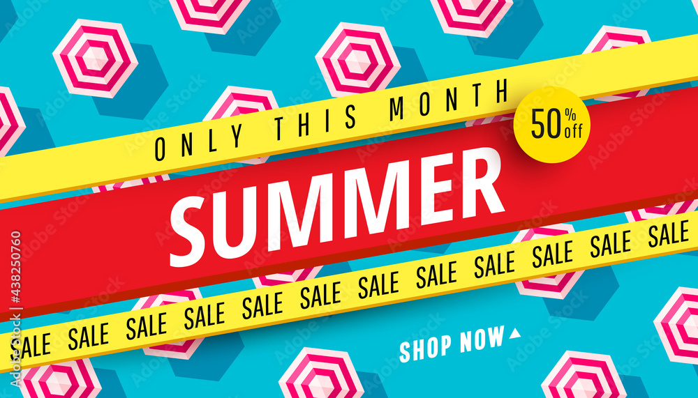 Summer sale banner template design vector illustration for seasonal offer,  promotion, advertising. Stock Vector