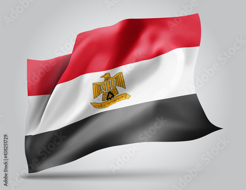 Egypt, vector flag with waves and bends waving in the wind on a white background.