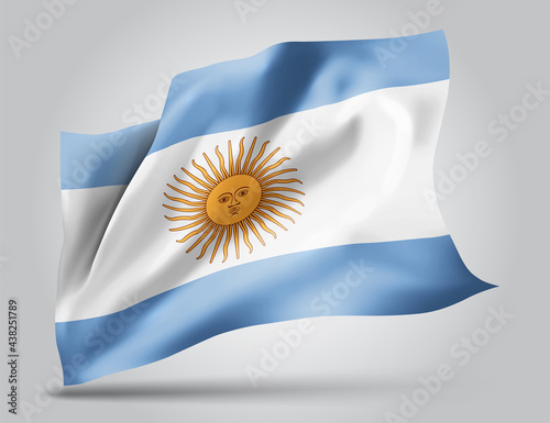 Argentina, vector flag with waves and bends waving in the wind on a white background.