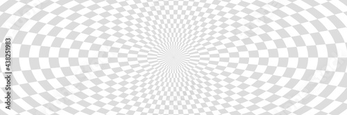 Vector illustration of checkered pattern with optical illusion. Op art abstract background. Long horizontal banner.
