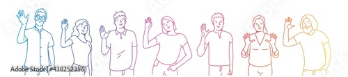 Happy people greeting gesture.Rainbow.