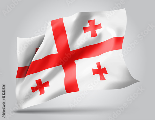Georgia, vector flag with waves and bends waving in the wind on a white background.