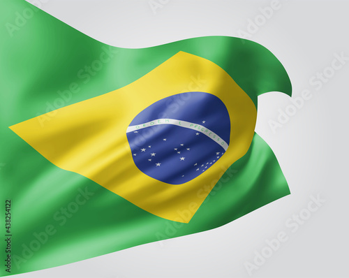 Brazil, vector flag with waves and bends waving in the wind on a white background.