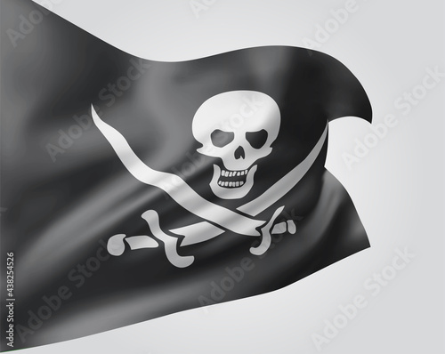 3d vector mesh flag of a pirate skull on a black background with waves in the wind.