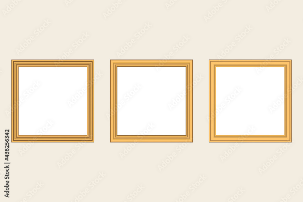 Set of squared golden vintage wooden frame for your design. Vintage cover. Place for text. Vintage antique gold modern rectangular frames. Template vector illustration