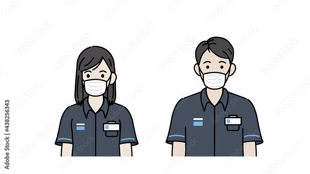 マスクをつけたコンビニの店員 感染予防 アルバイト 男女 イラスト素材 マスクをつけたコンビニの店員 感染予防 アルバイト 男女 イラスト素材